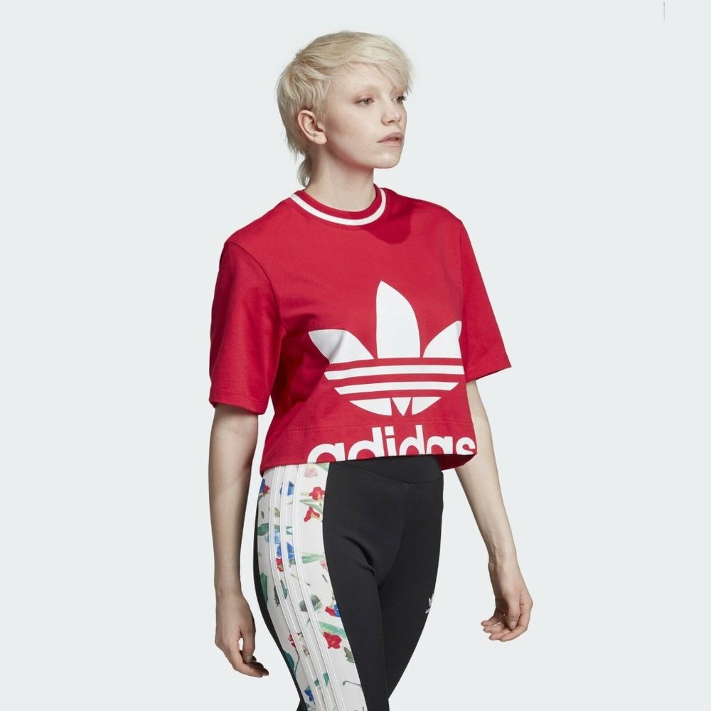Adidas Trefoil Women’s Athletic Casual Cropped Tee Pink Logo Graphic T-Shirt - Picture 4 of 7
